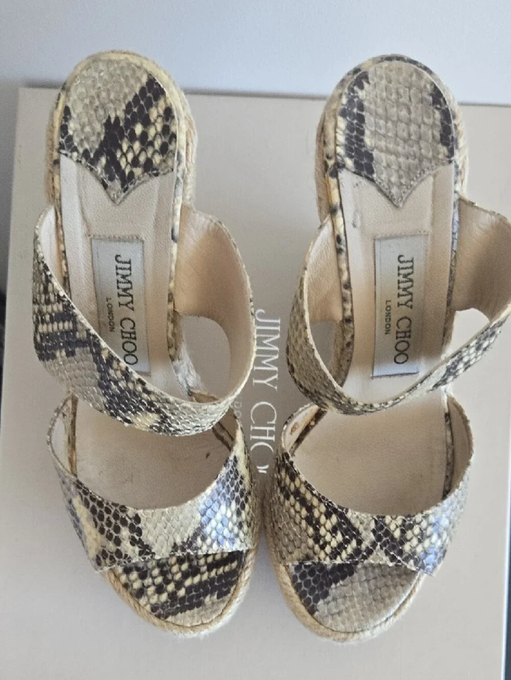 Jimmy Choo Snake-Print Espadrille Wedge Sandals